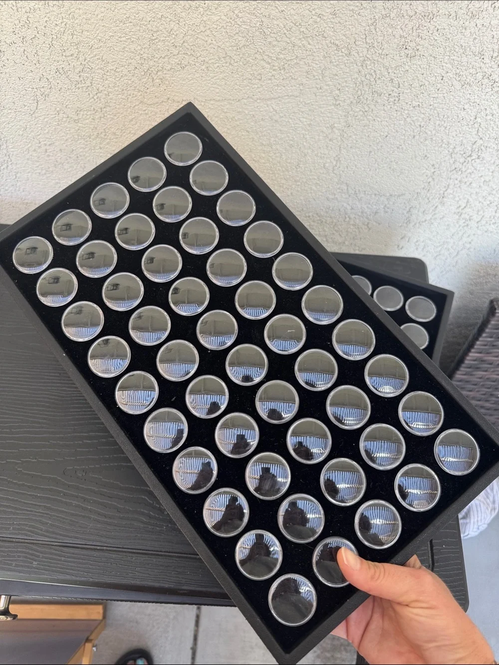 Set of Two Black Gem Display Trays with acrylic gem displays on black velvet 50
